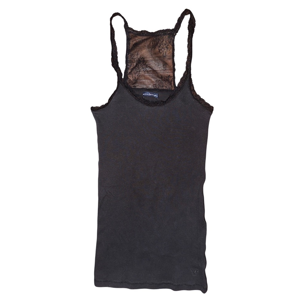 American Eagle Black Lace Racerback Ribbed Layering Tank Cami Y2K Coquette